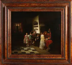F.C. de Graaff, 17e - 18e eeuws Hollands interieur met figuren, Olieverf op linnen