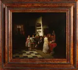 F.C. de Graaff, 17e - 18e eeuws Hollands interieur met figuren, Olieverf op linnen
