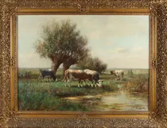 Piet Bouter, Hollands landschap, Olieverf op linnen