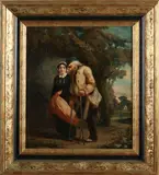 J. v.d. Kerkhove, Kreupele muzikant met instrumenten en vrouw, Olieverf op paneel