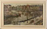 Heinrich Stolle, Rotterdams grachtengezicht, Olieverf op linnen