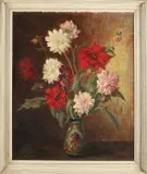 A. Zuiderwijk, Platelen vaas met bloemen, Olieverf op linnen