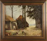 Willem Heytman, Boerderij met kippen, Olieverf op linnen