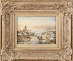 H. Balman, Hollands landschap met ijspret, Olieverf op paneel