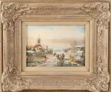 H. Balman, Hollands landschap met ijspret, Olieverf op paneel