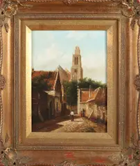 Rest signatuur, Dorpsgezicht met figuren, Olieverf op paneel