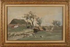 Landschap met boerderij by J.H. Weissenbruch, Aquarel op papier, offered Jan 2022