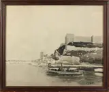 C. Kickert, Haven met kasteel en stoomboot, Aquarel op papier