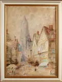 A.T. Blandfort, Frans stadsgezicht, Aquarel op papier