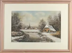 Monogram J.H., Wintergezicht, Pastel op papier