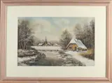 Monogram J.H., Wintergezicht, Pastel op papier