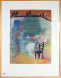 Chiel Vluggen, Figuur bij stoelen, Gouache op papier