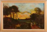 Landschap bij avond met man en paard by Onduid. gesig., Olieverf op paneel, offered Jan 2022