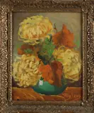 Willy Kroes, Vaas met chrysanten, Olieverf op paneel