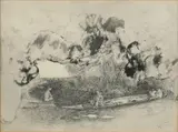 Monogram A.J.G., Indonesisch waterlandschap, Lithografie? Afmeting: H 24 x B 32 cm