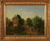 A.H. Koningh, Landschap met figuren, Olieverf op paneel
