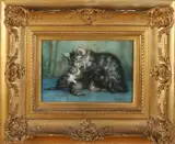 Anna Maria Stork Kruyff, Moederpoes met kittens, Gouache op papier