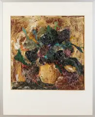 Maya Wildevuur, Vaas met bloemen, Gemengde techniek met linnen et cetera