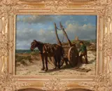 W.J. Bogaard, Duingezicht met paardenkar en figuur, Olieverf op paneel