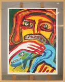 Bengt Lindström, Vrouw met hond, Lithografie