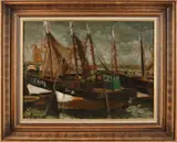 G. Hassens, Haven van Zeebrugge, Olieverf op paneel