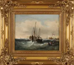 Rest signatuur, Zeegezicht met figuren op schip