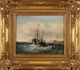 Rest signatuur, Zeegezicht met figuren op schip