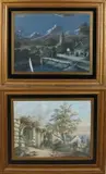 2x Ongesigneerd, Winter + zomergezicht, Twee maal ongesigneerd? Twee grote vroeg 19e eeuwse romantische aquarellen