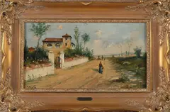 J. Martin, Italiaans landschap, Olieverf op paneel