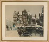 Henri Cassiers, Winters stadsgezicht Amsterdam, Ingekleurde ets op papier