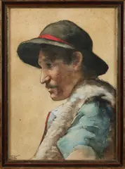 Bertha Valkenburg, Schaapsherder, Aquarel op papier
