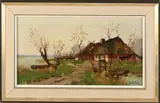 Gerardus Johannes Delfgaauw, Boerderij bij rivier, Olieverf op linnen