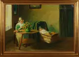 F. Mengers, Boeren interieur, Olieverf op linnen