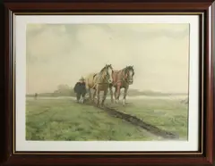 Evert Rabbers, Ploegen op de Usseler Es, Aquarel op papier