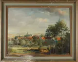 O Köster, Landschap met dorp, Olieverf op linnen