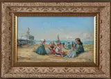 T. van Asten, Strand Scheveningen, Olieverf op paneel
