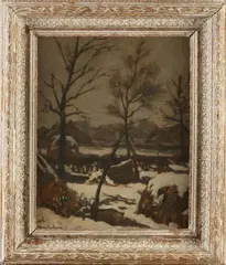 Frans Langeveld, Besneeuwd Hollands dorpsgezicht, Olieverf op linnen