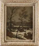 Frans Langeveld, Besneeuwd Hollands dorpsgezicht, Olieverf op linnen