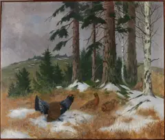 Carl Deiker, Korhoenders, Olieverf op linnen