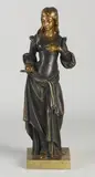 Dame by 19e Eeuws bronzen beeld, dame op verguld basement, offered Oct 2021