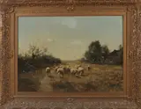Jan Knikker, Landschap met herder en schapen, Olieverf op linnen
