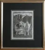 Houtsnede Jan Mankes, Melkende boerin, Houtsnede Jan Mankes