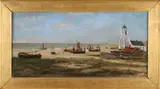 Johannes Huygens, Gezicht op Katwijk, Olieverf op (karton) paneel