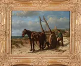 W.J. Bogaard, Duingezicht met paardenkar en figuur, Olieverf op paneel