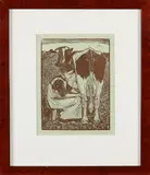 Jan Mankes houtsnede, Melkende boerin, Jan Mankes houtsnede