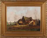 Henri van Os-Delhez, Boerderij met boer en boerin, Olieverf op linnen
