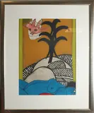 Guillaume Corneille, Blauwe naakte vrouw met duif, Lithografie op papier