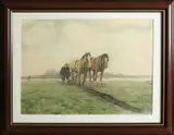 Evert Rabbers, Ploegen op de Usseler Es, Aquarel op papier