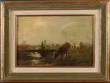 Monogram M., Landschap met koeien, Olieverf op paneel