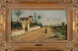 J. Martin, Italiaans landschap, Olieverf op paneel